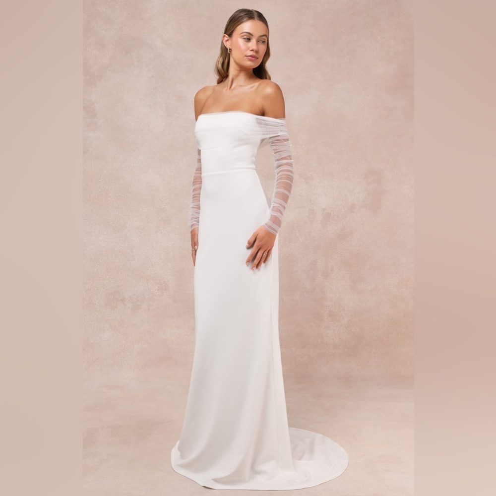 Lulus Beautifully Beloved White Mesh Off-the-Shoulder Maxi Dress - Picture 4 of 7